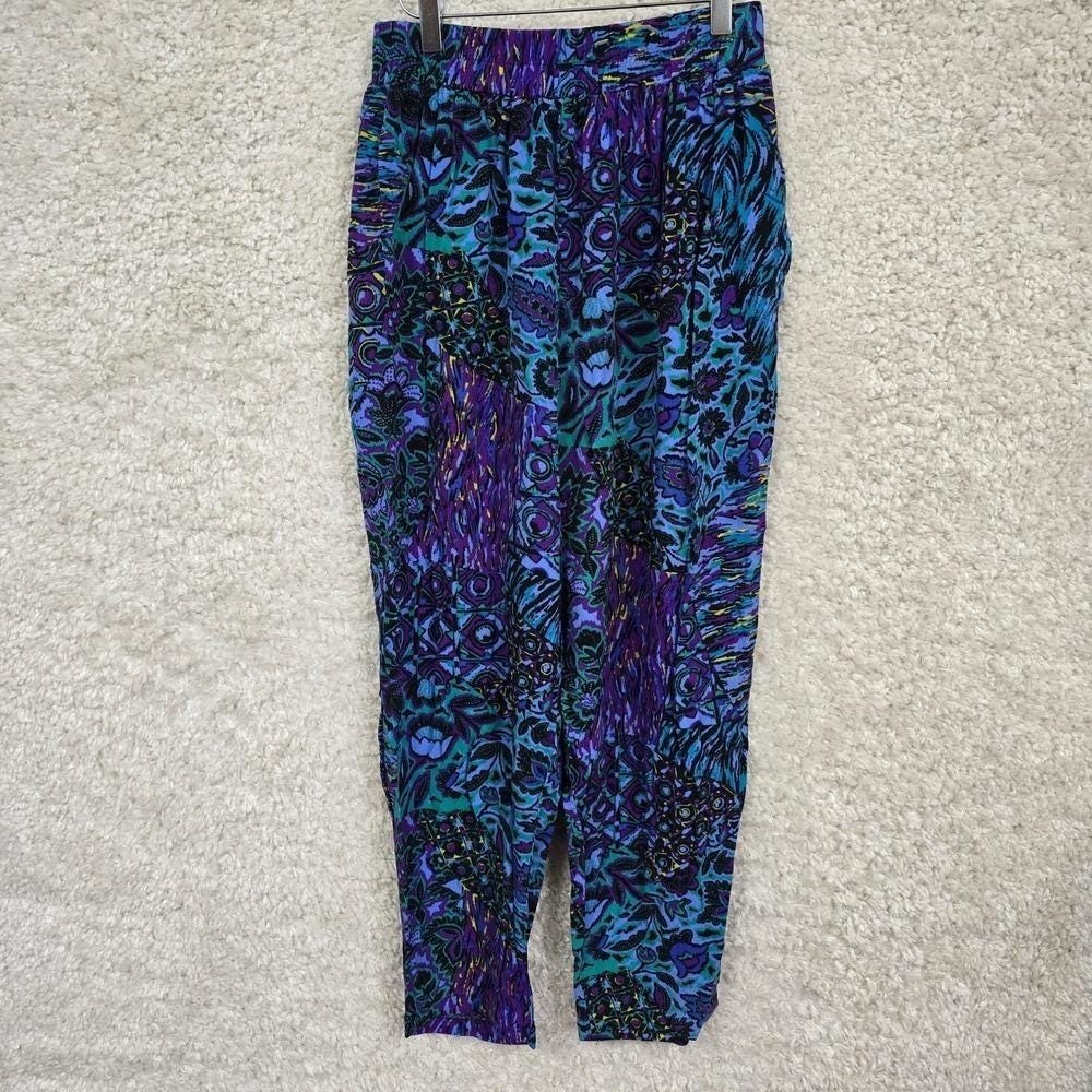 Vintage Wrapper Pants Womens Large Blue Purple Abstract 90s Boho Retro Festival